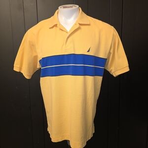 Nautica Men's Yellow and Blue Polo Shirt